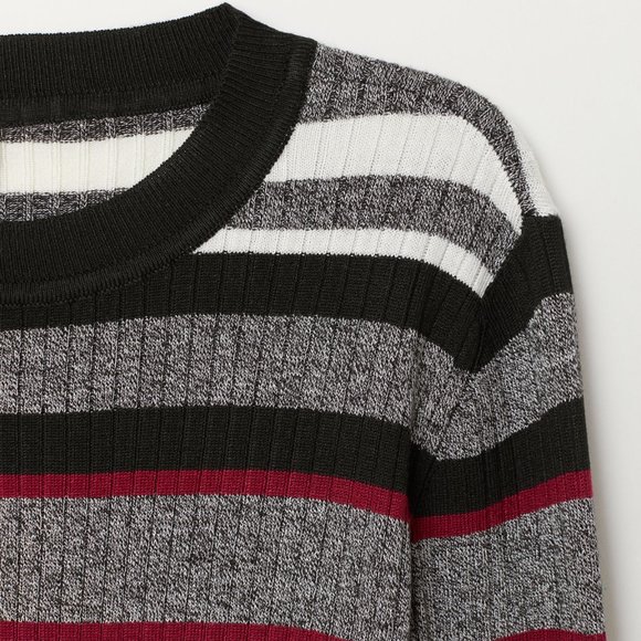 H&M Burgundy/Grey Striped Fine-Knit Top - Picture 2 of 2